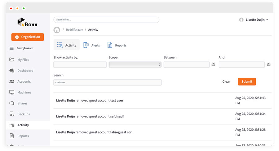 activity log in vboxxcloud