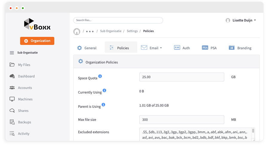 organization policies vboxxcloud