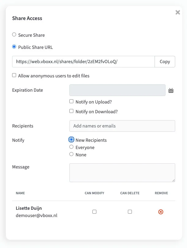 secure file sharing permissions in vboxxcloud
